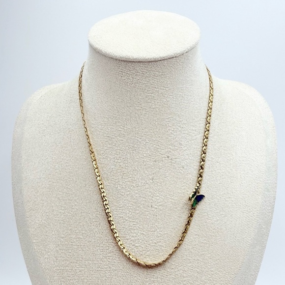 Vintage AVON Goldtone Green Enamel Butterfly - Picture 1 of 8